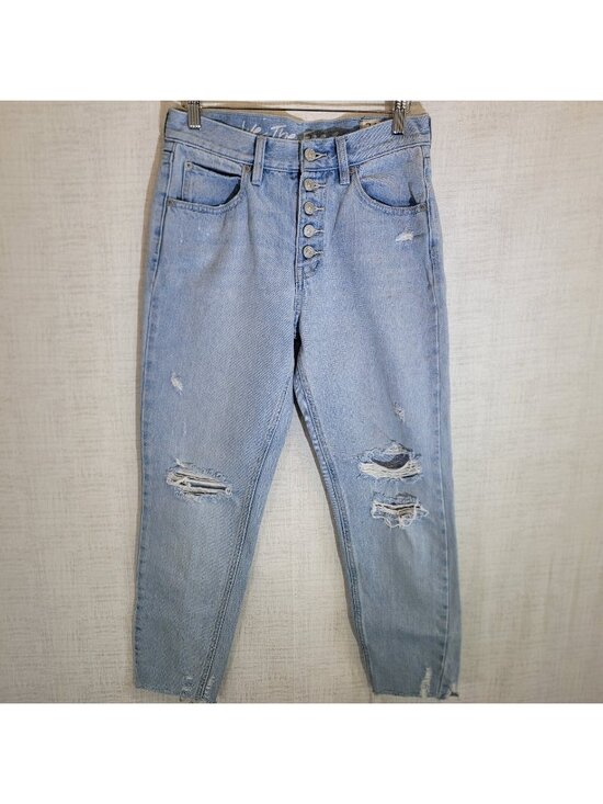 We The Free Denim - We The Free Jeans Women 26 Blue Tapered Button Fly Distressed Hi Rise Raw Hem
